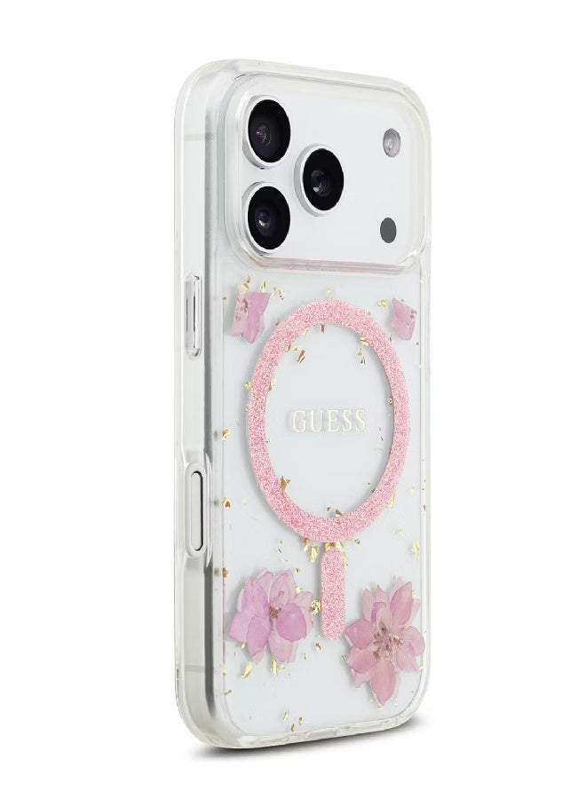 Guess MagSafe Resin Case with Flowers & Glitter Pattern for iPhone 17 Pro - Pink - Image 4